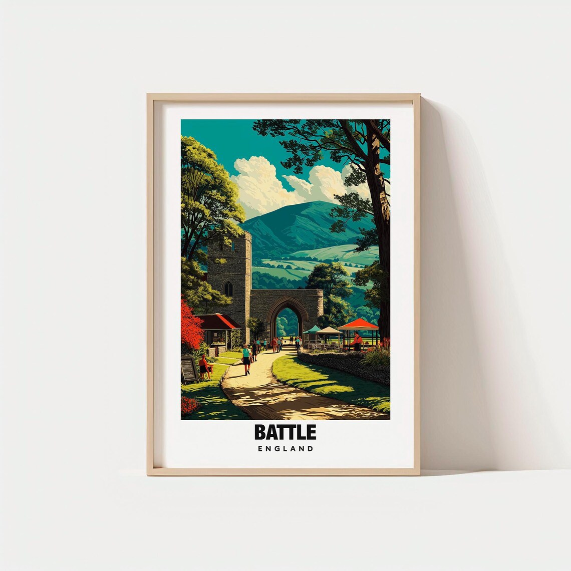 Battle England Historic Abbey Gatehouse Village Market Poster
