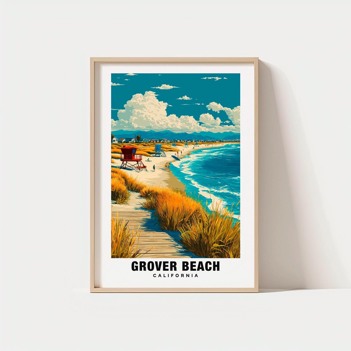 Grover Beach California Lifeguard Tower Boardwalk Dunes Travel Poster