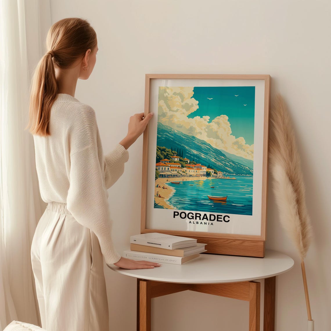 Pogradec Print Travel Poster Albanian Art Lake Ohrid Scenic Views Historic Town Vibrant Culture Outdoor Adventure Balkan Charm - Image 2