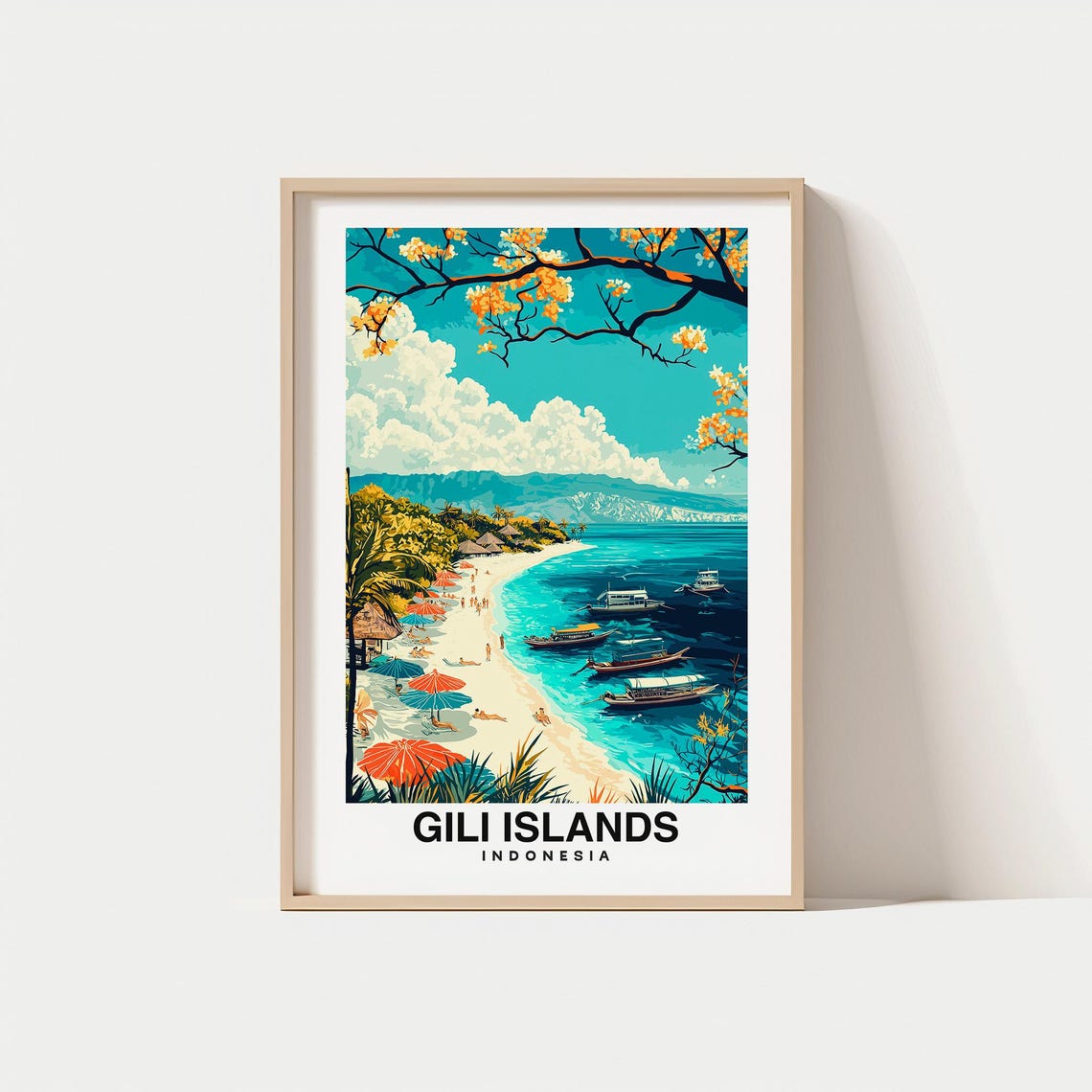 Gili Islands Travel Print Wall Art Lombok Indonesia City Print Gili Islands Travel Gift Gili Islands Poster Wall Art