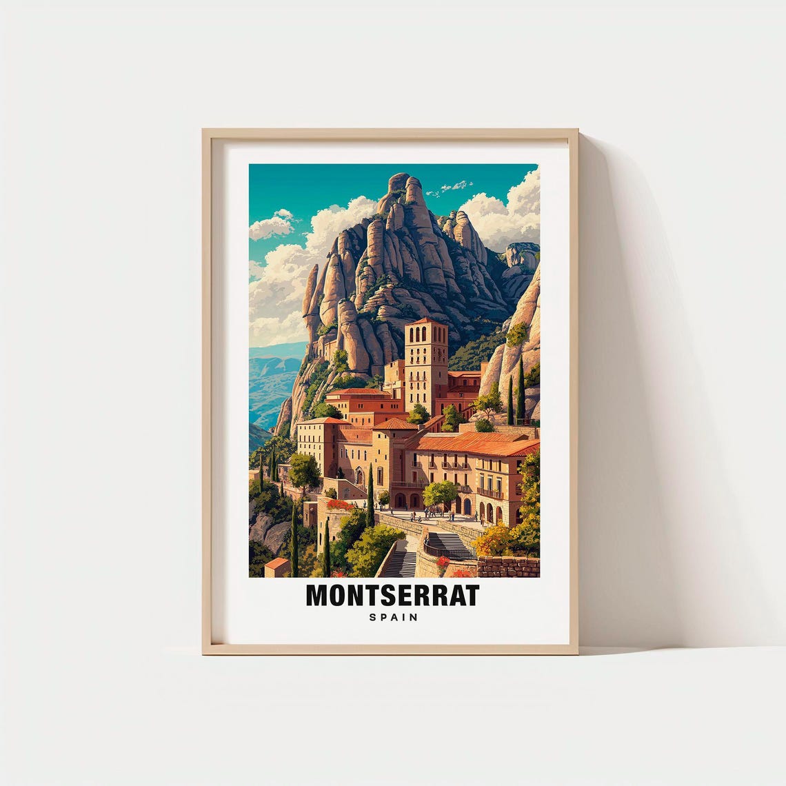 Montserrat Spain Monastery Serrated Mountain Peaks Travel Poster
