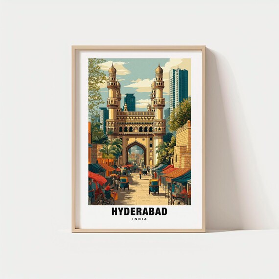 Hyderabad India Charminar Monument Bazaar Street Scene Poster