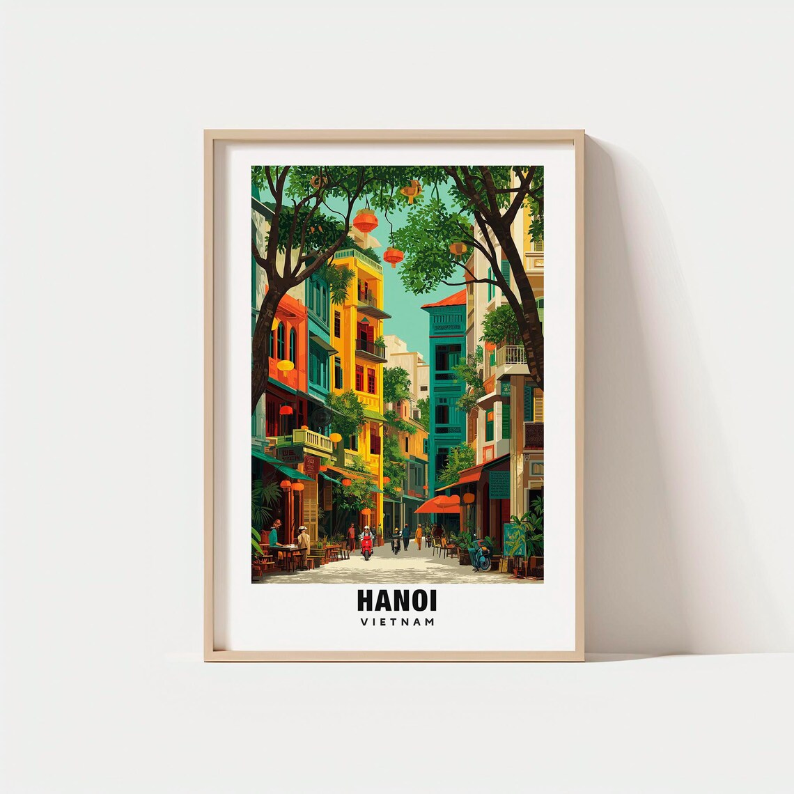 Hanoi Vietnam Lantern Lit Old Street with Colorful Shophouse Poster