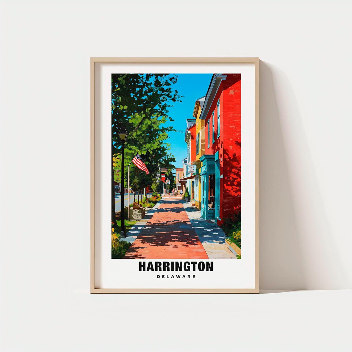 Harrington Delaware Colorful Storefronts Street Travel Poster