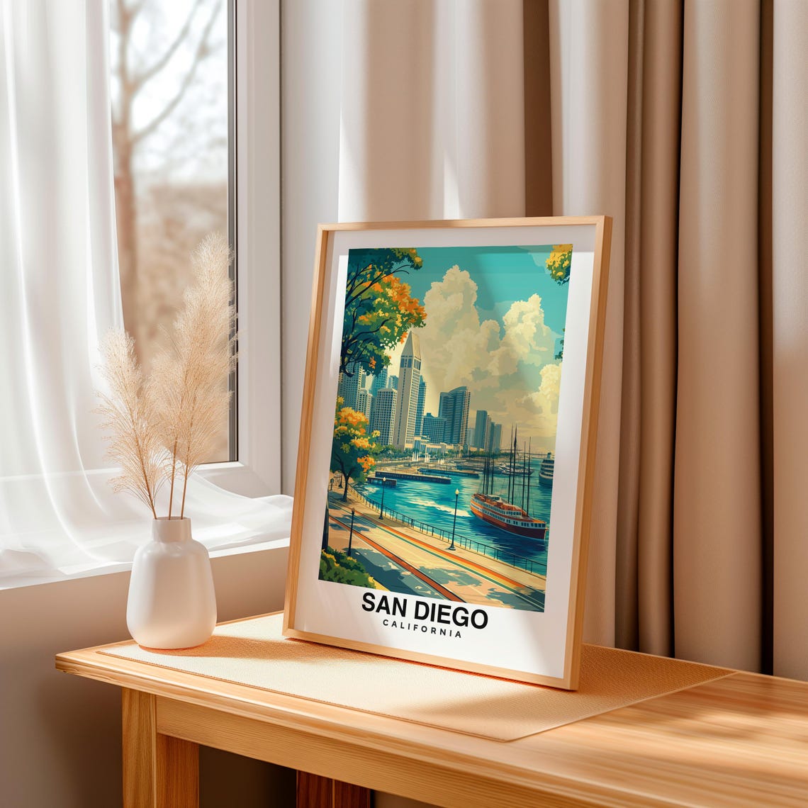 San Diego Print California Poster Travel Wall Art Cityscape Print Usa Poster Beach Art Scenic Decor Ocean Print Travel Poster - Image 3