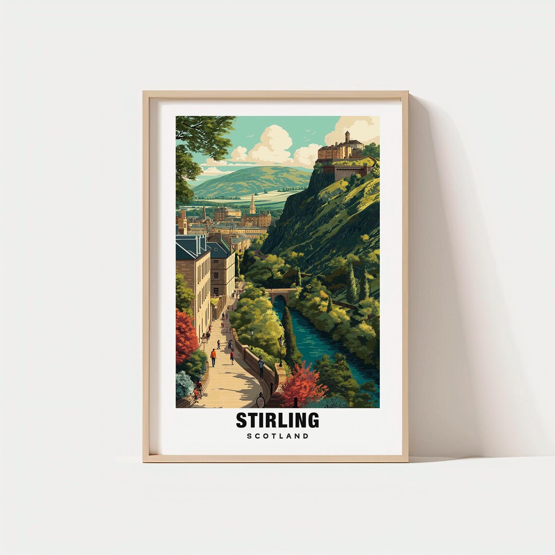 Stirling Scotland Castle Travel Poster with Historic Hilltop Views