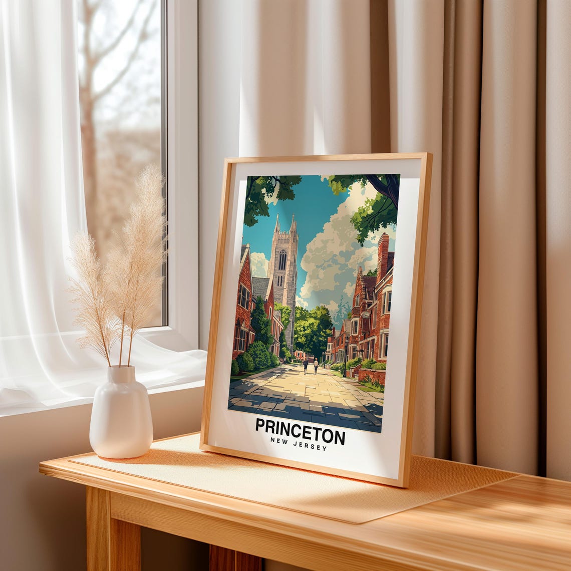 Princeton Town Print Travel Poster New Jersey Art Historic Charm Nassau Hall Ivy League Scenic Views Cultural Hub College Town Vibe - Image 3
