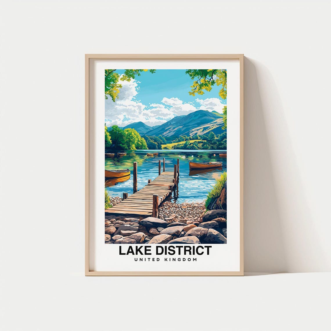 Lake District Print Travel Poster English Art Scenic Lakes Mountain Views Outdoor Adventure Nature Beauty Historic Towns England