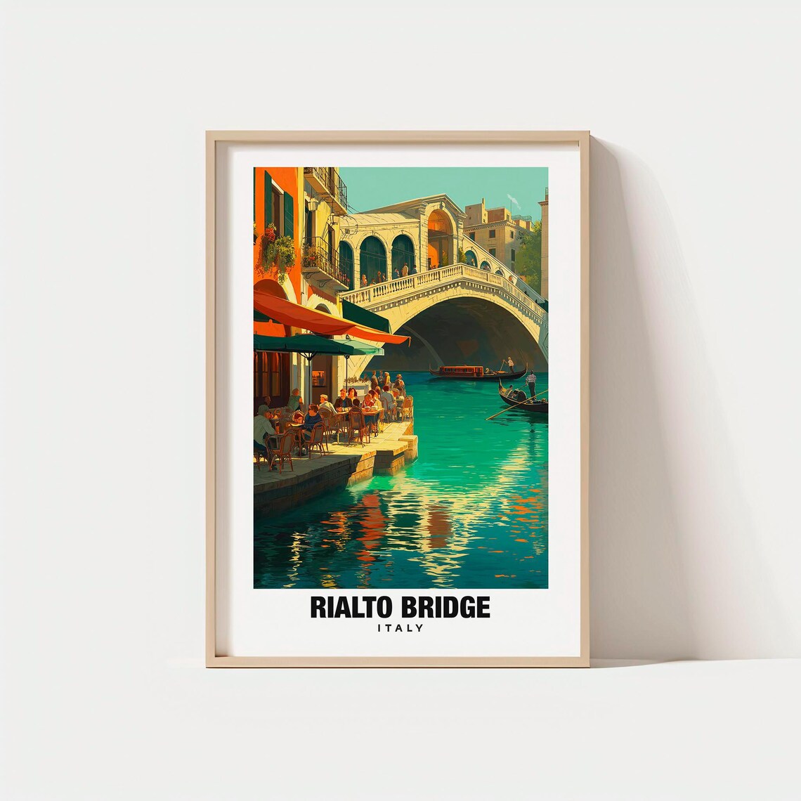 Rialto Bridge Venice Italy Gondola Canal Vintage Travel Poster
