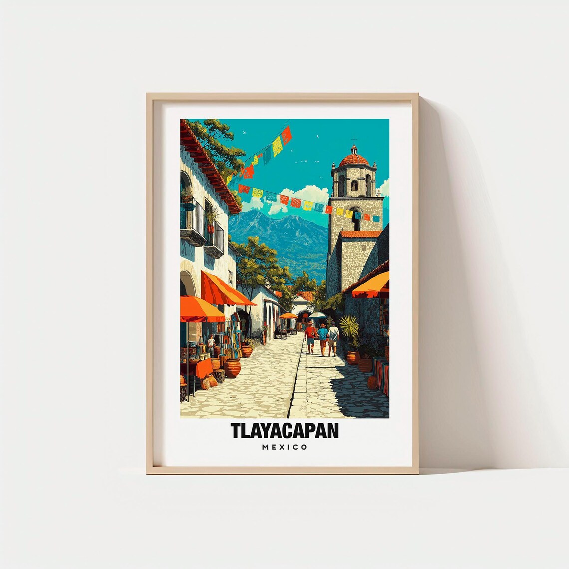Tlayacapan Mexico Colonial Street Fiesta Banners Vintage Travel Poster