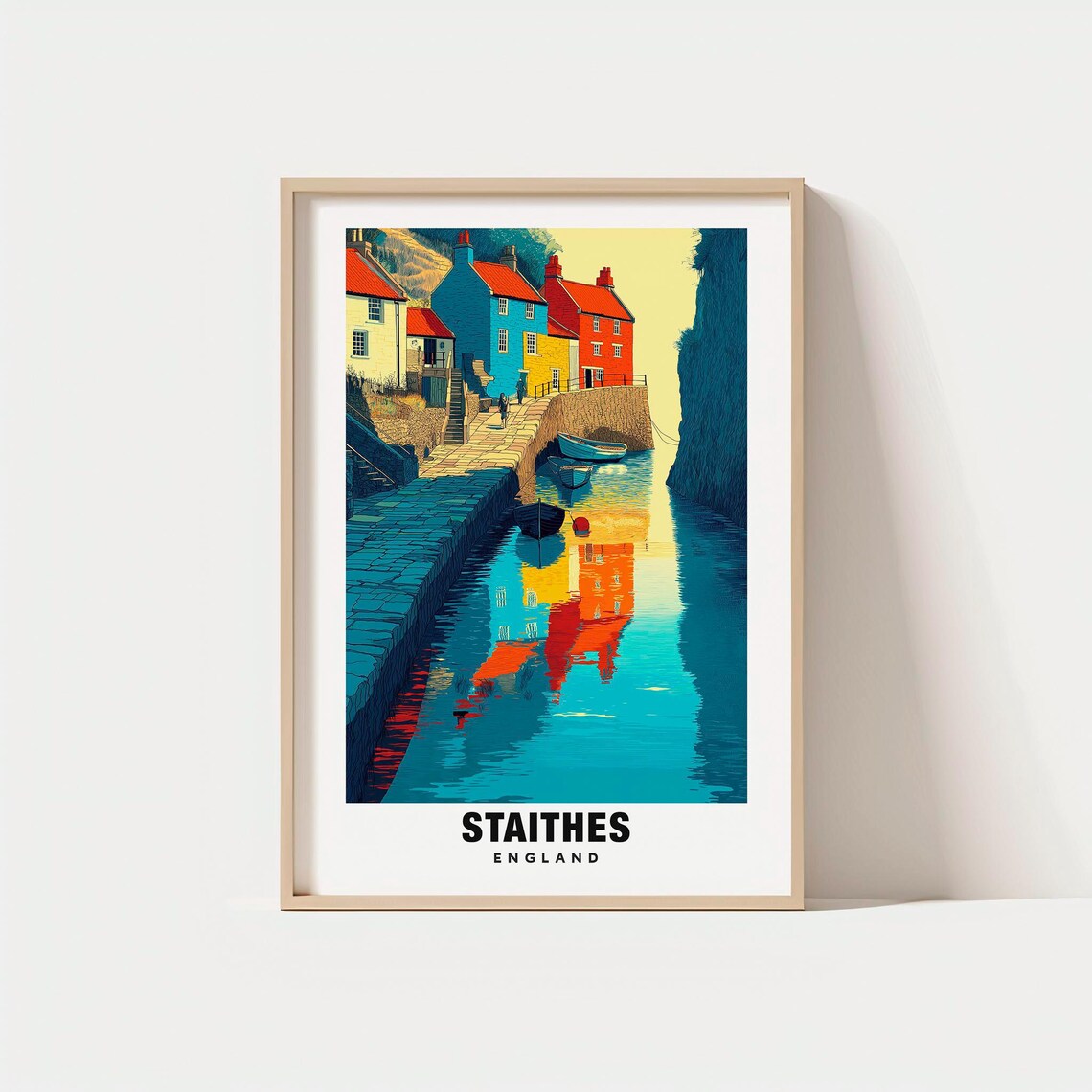 Staithes England Fishing Village Harbor Cottages Travel Poster
