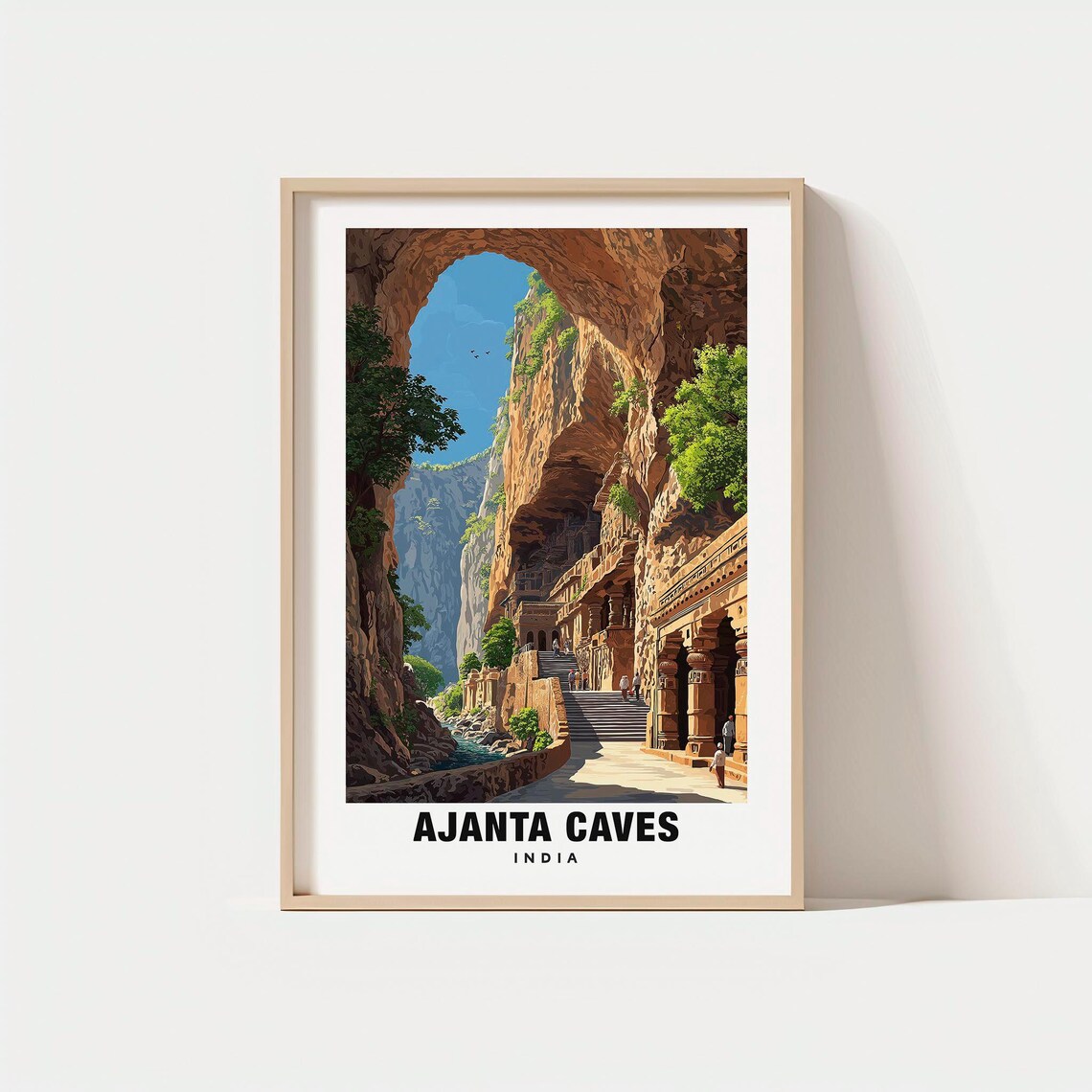 Ajanta Caves India Ancient Rock Temple Heritage Travel Poster