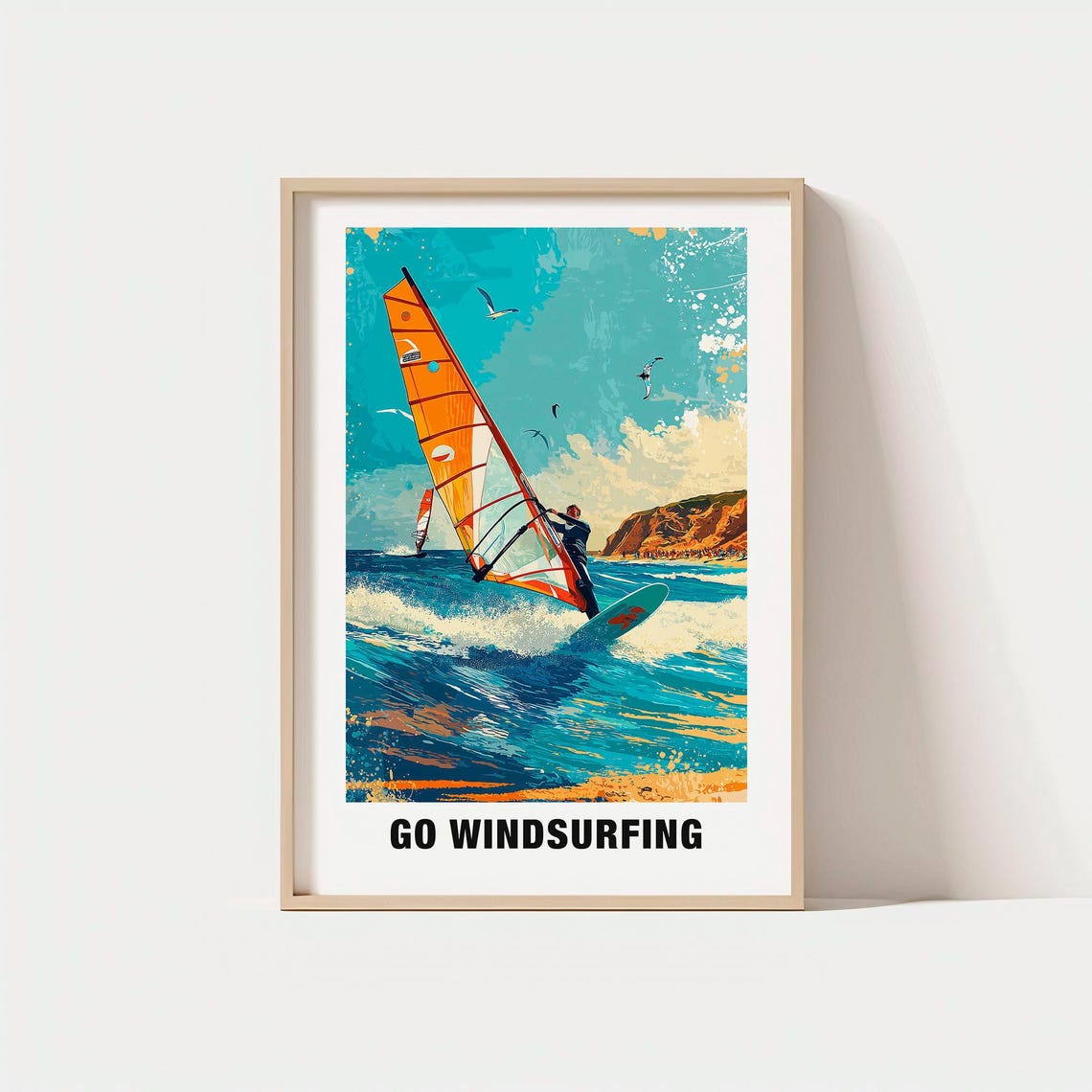 Go Windsurfing Ocean Wave Jump Orange Sail Action Adventure Poster