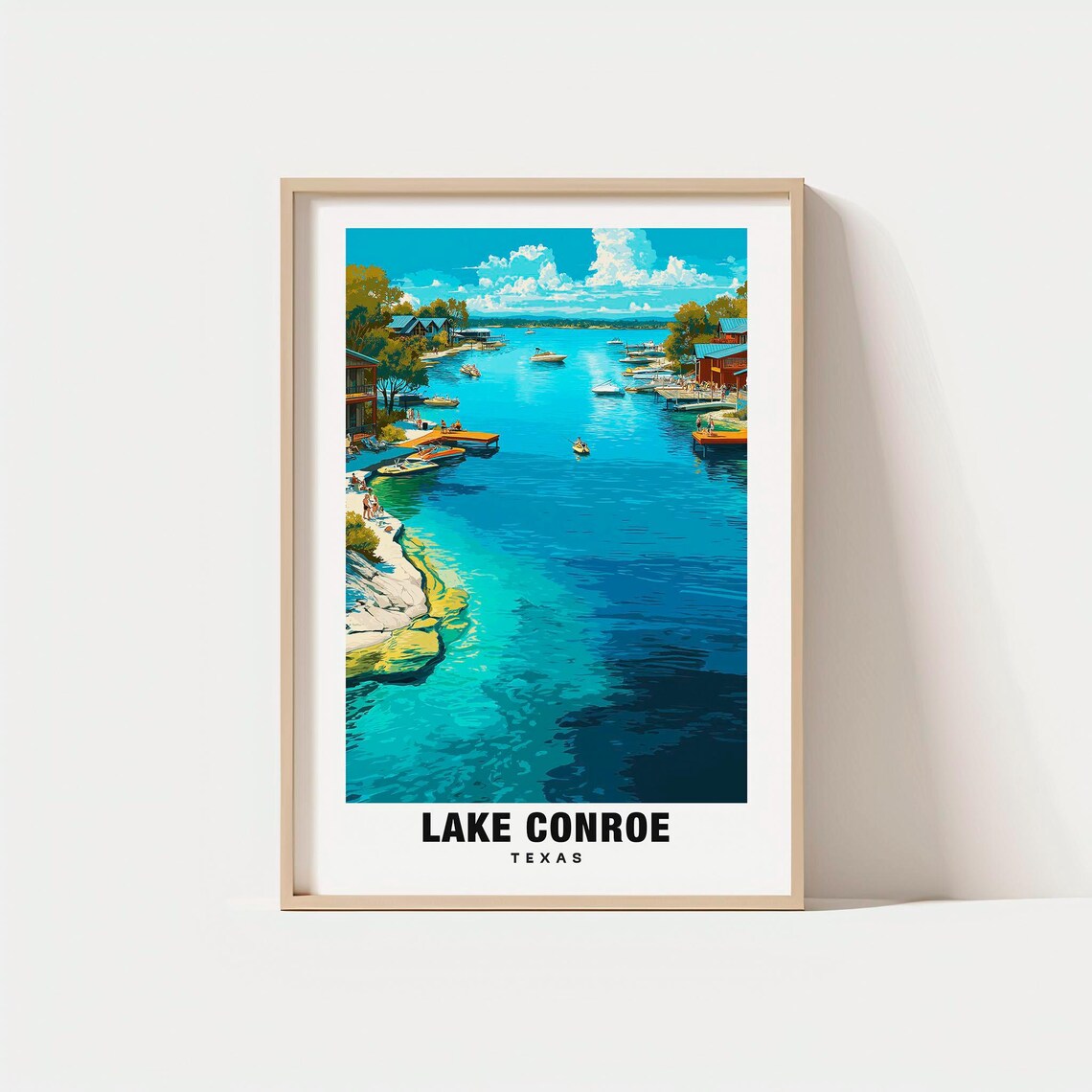 Lake Conroe Sunny Boating Cove Lakehouse Docks Texas Travel Poster