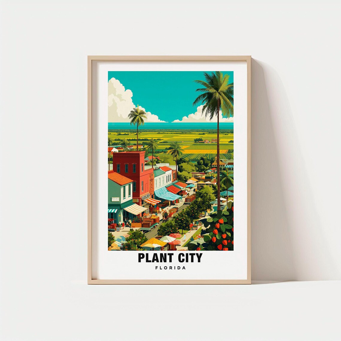 Plant City Florida Strawberry Farm Main Street Market Scene Poster