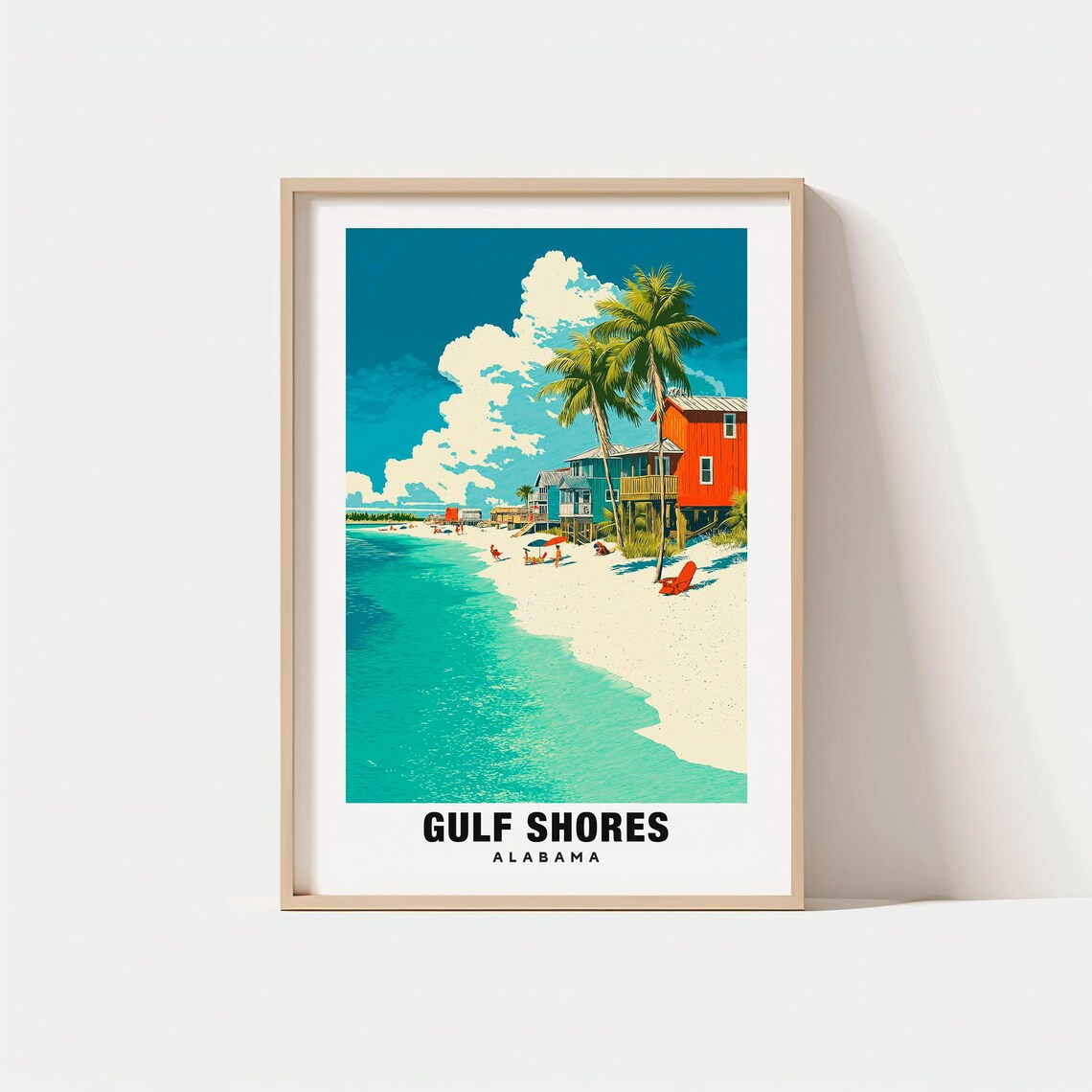 Gulf Shores Alabama White Sand Beach Palm Houses Travel Poster
