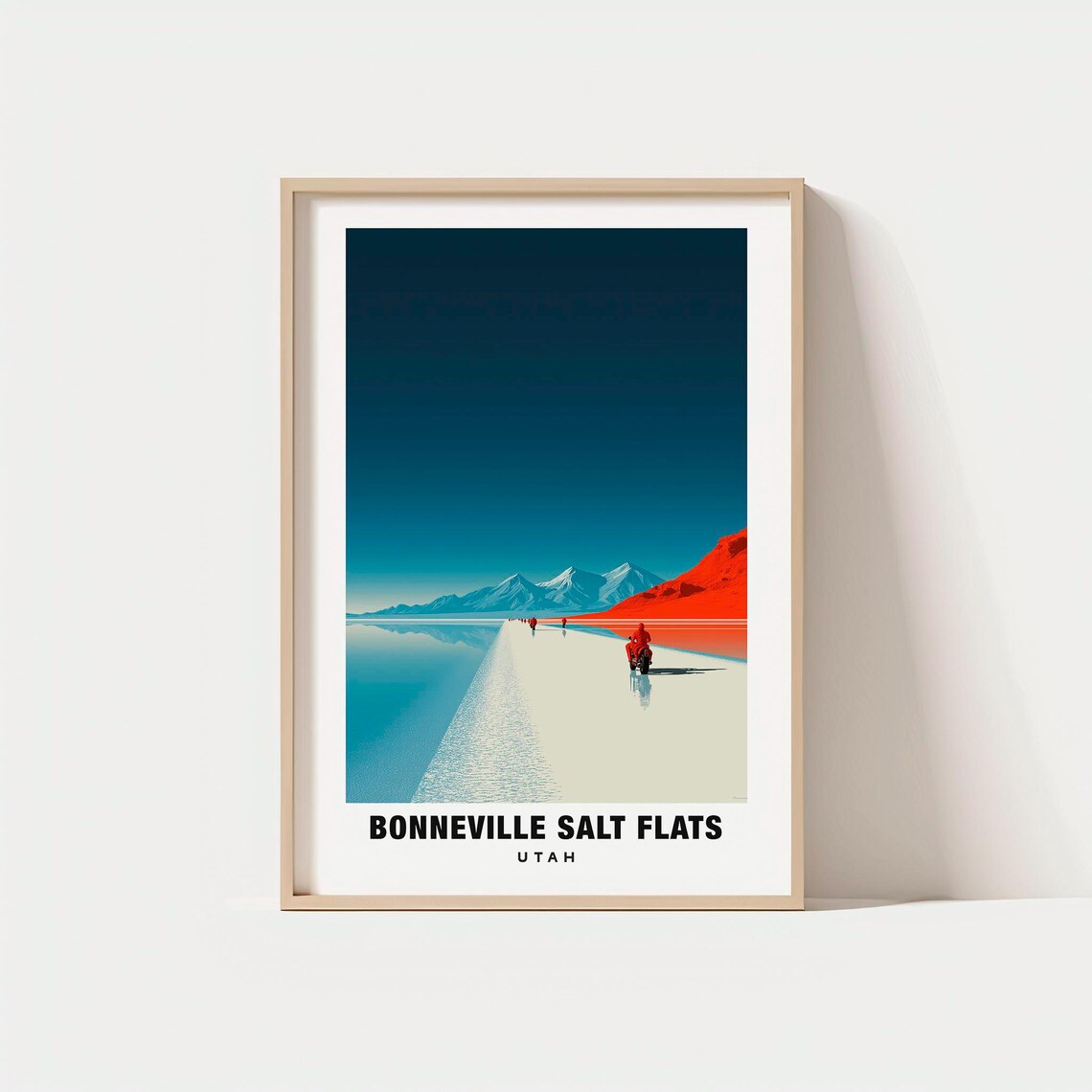 Bonneville Salt Flats Utah Minimalist Motorcycle Desert Poster