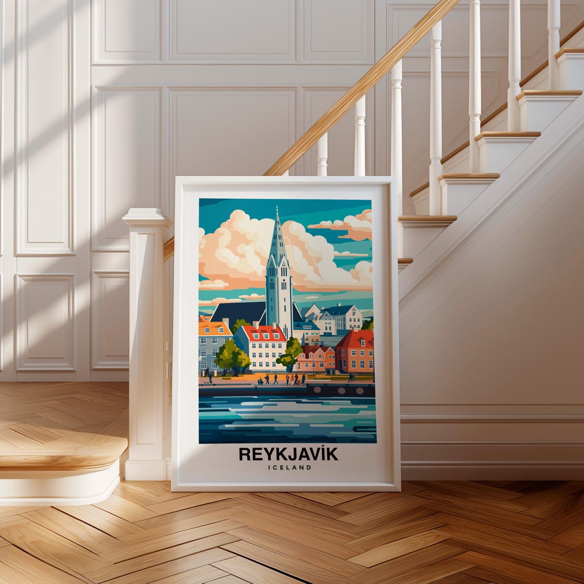 Reykjavik Print Iceland Poster Travel Wall Art Cityscape Print Scenic Art Nordic Decor Coastal View Northern Landscape Travel Print