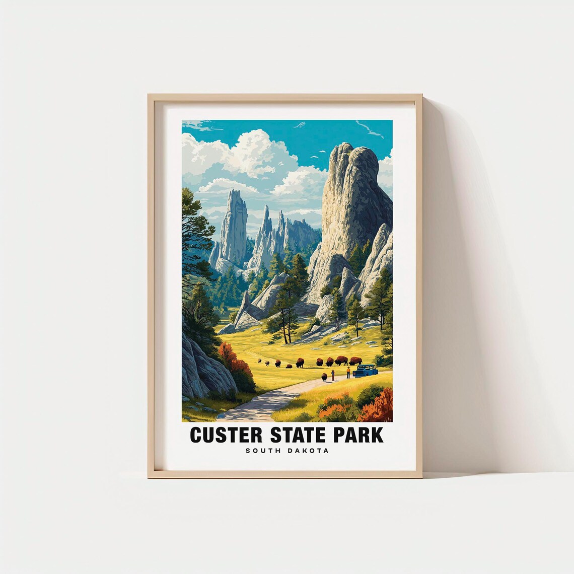 Custer State Park South Dakota Granite Spires Bison Travel Poster