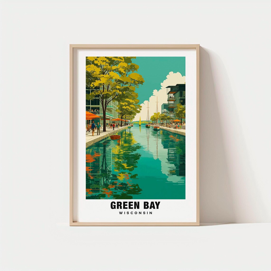 Green Bay Wisconsin Harbor Boardwalk Scene Vintage Travel Poster