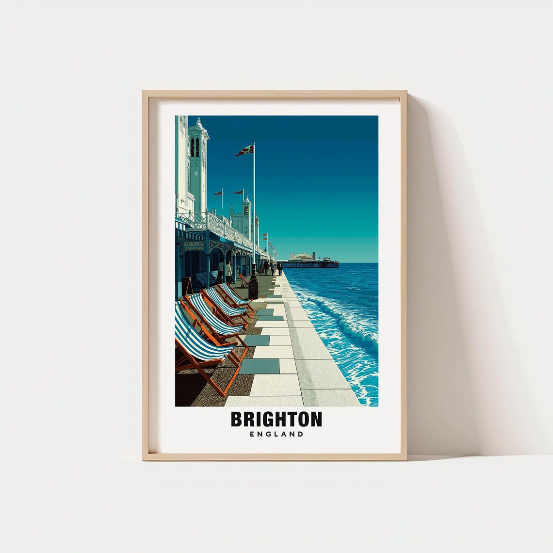 Brighton England Seafront Promenade Pier and Deck Chair Poster