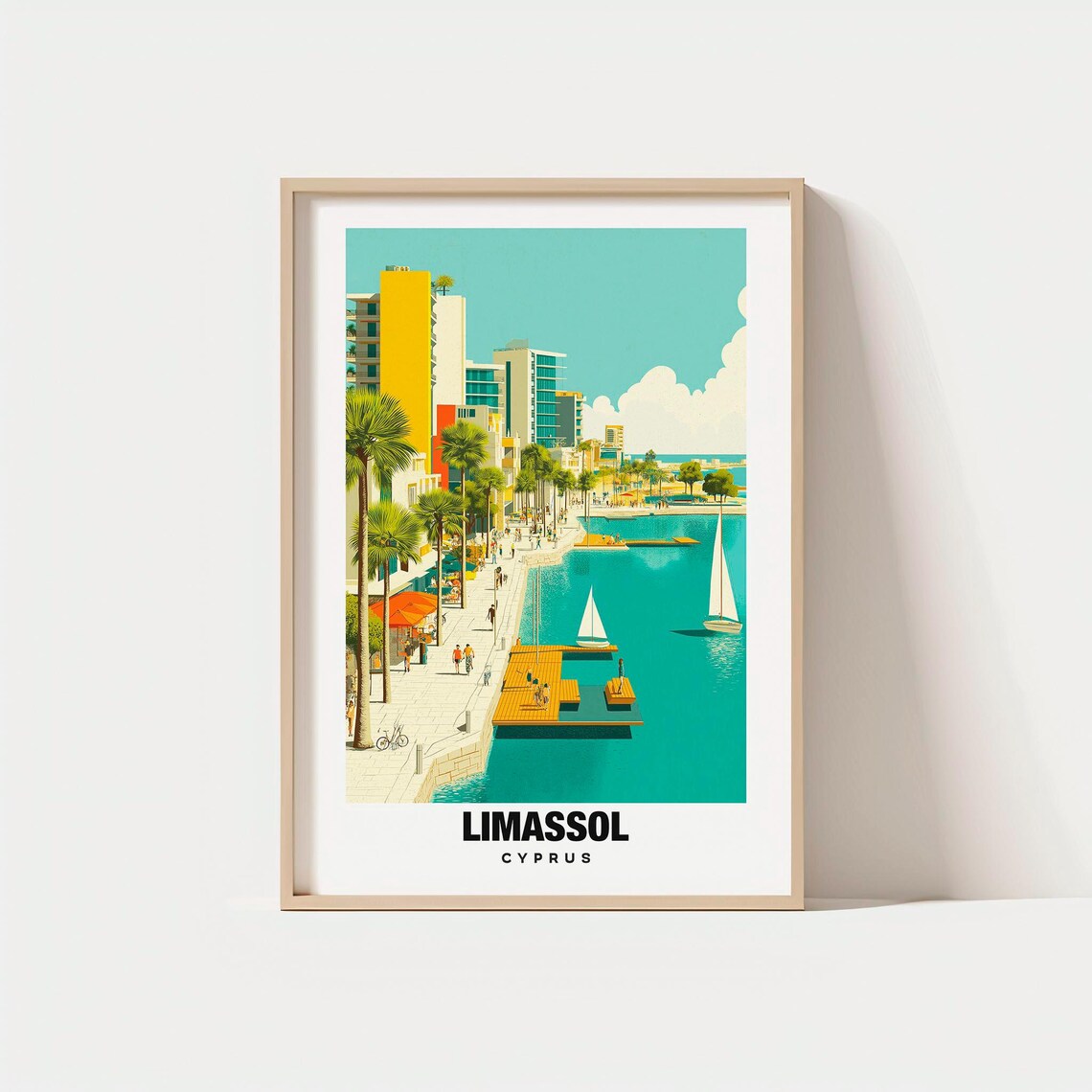 Limassol Cyprus Sunny Marina Promenade Seafront Sailboat Poster