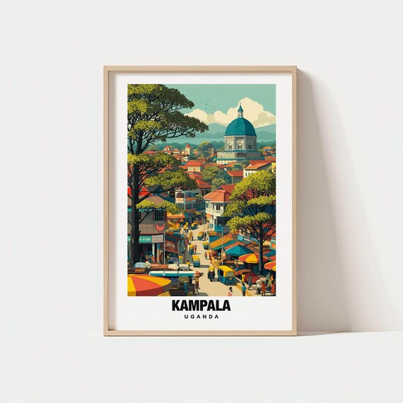 Kampala Uganda Busy Market Street Colorful City Life Vintage Poster
