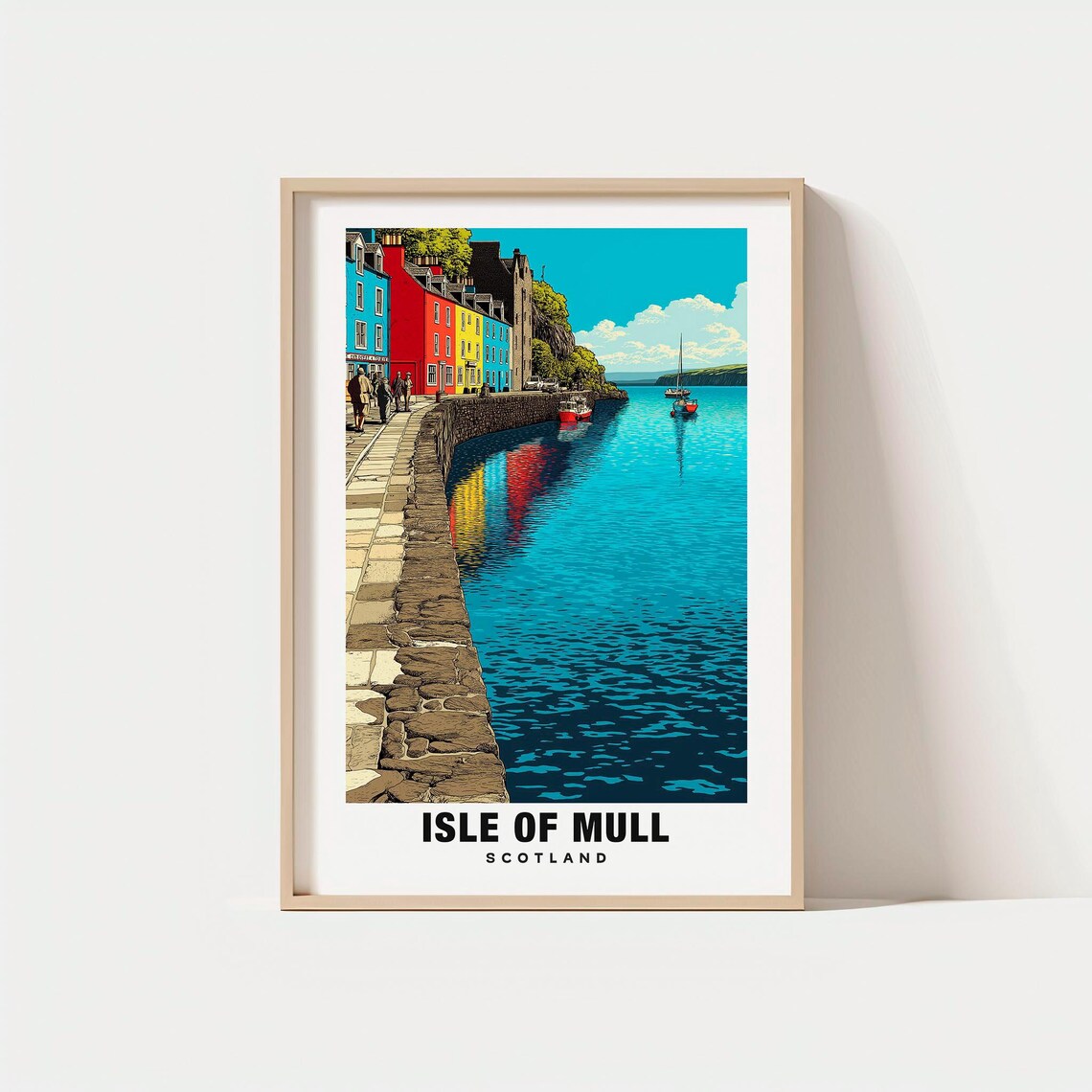Isle of Mull Scotland Colorful Harbor Waterfront Boats Travel Poster