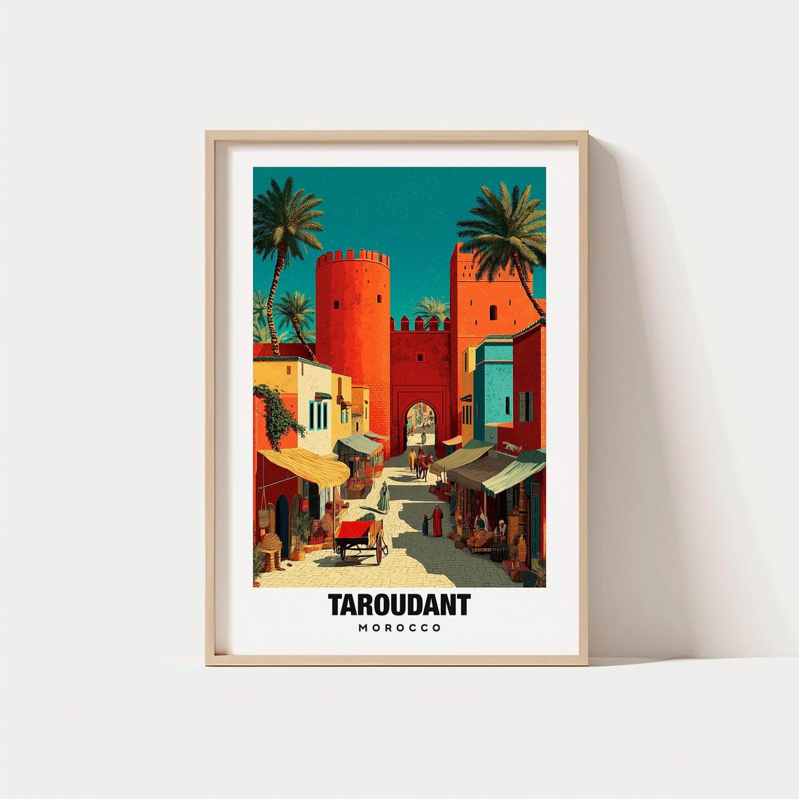 Taroudant Morocco Red Kasbah Gate Bustling Market Town Travel Poster