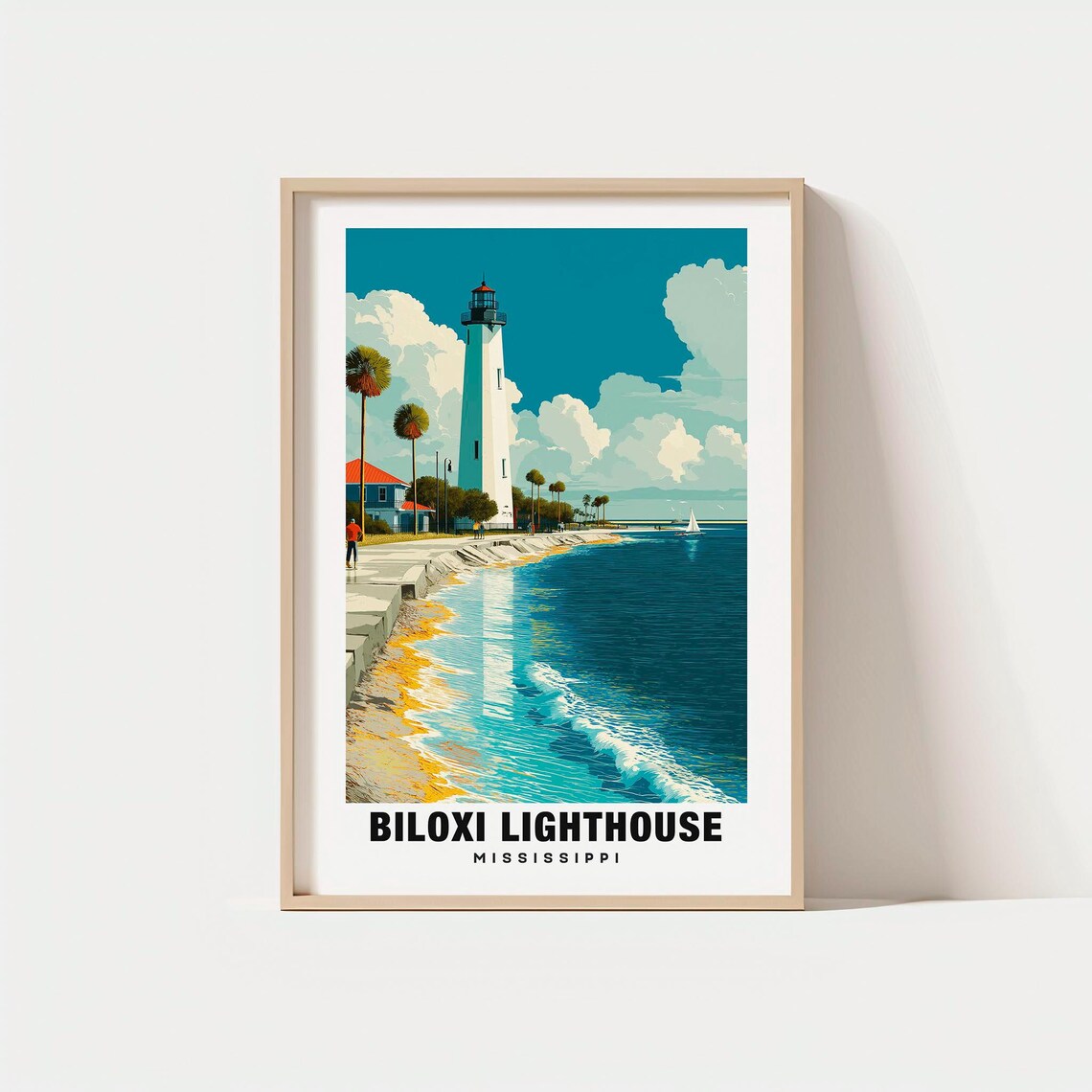 Biloxi Lighthouse Mississippi Gulf Coast Sail Vintage Travel Poster