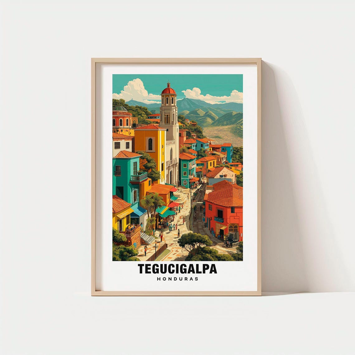 Tegucigalpa Print Honduras Poster Travel Art Urban Scene Mountain Views City Escape Scenic Landscape Colonial Charm Central America