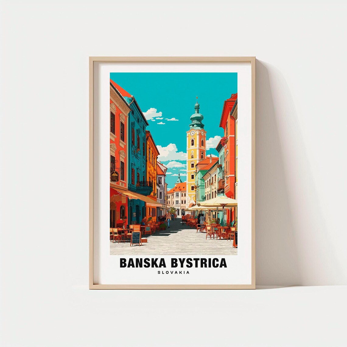 Banska Bystrica Slovakia Historic Old Town Clock Tower Street Poster
