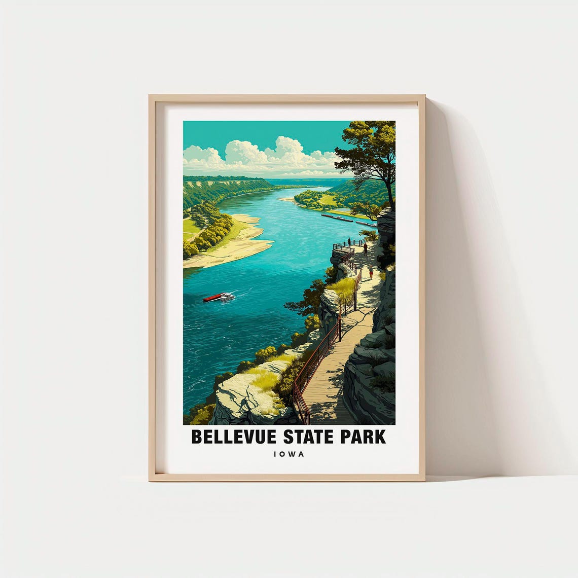 Bellevue State Park River Bluff Boardwalk Iowa Travel Poster