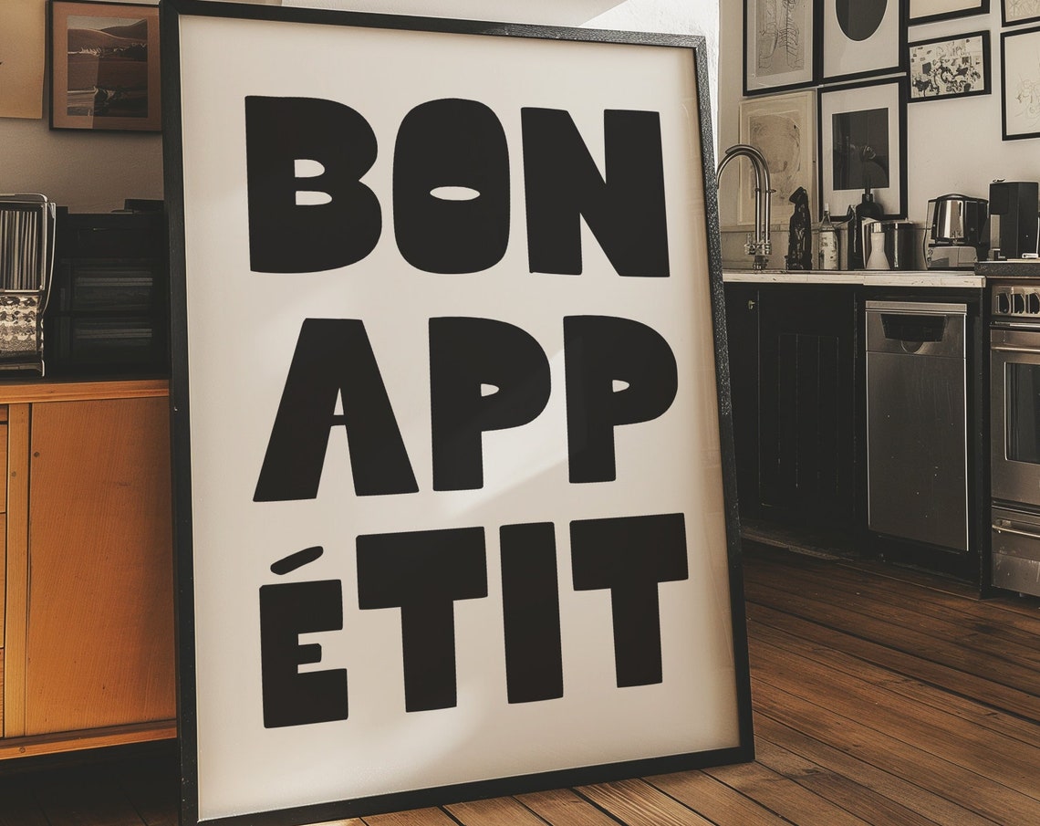 Bon App Étit Oversized Bold Black Typography Kitchen Dining Poster