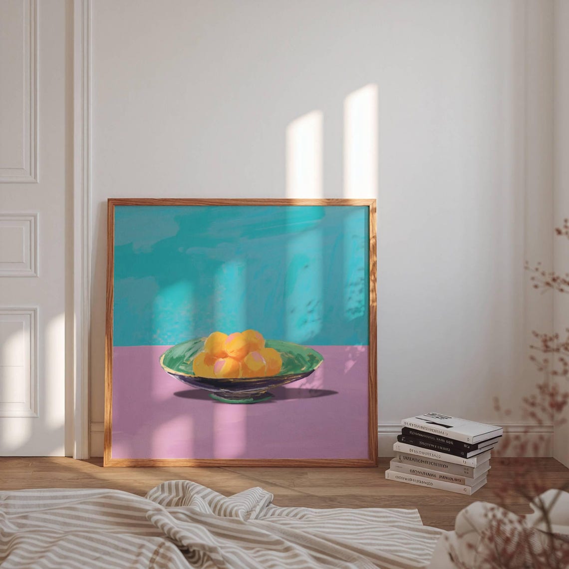 Painterly Bowl Of Oranges On Turquoise And Purple Art Poster
