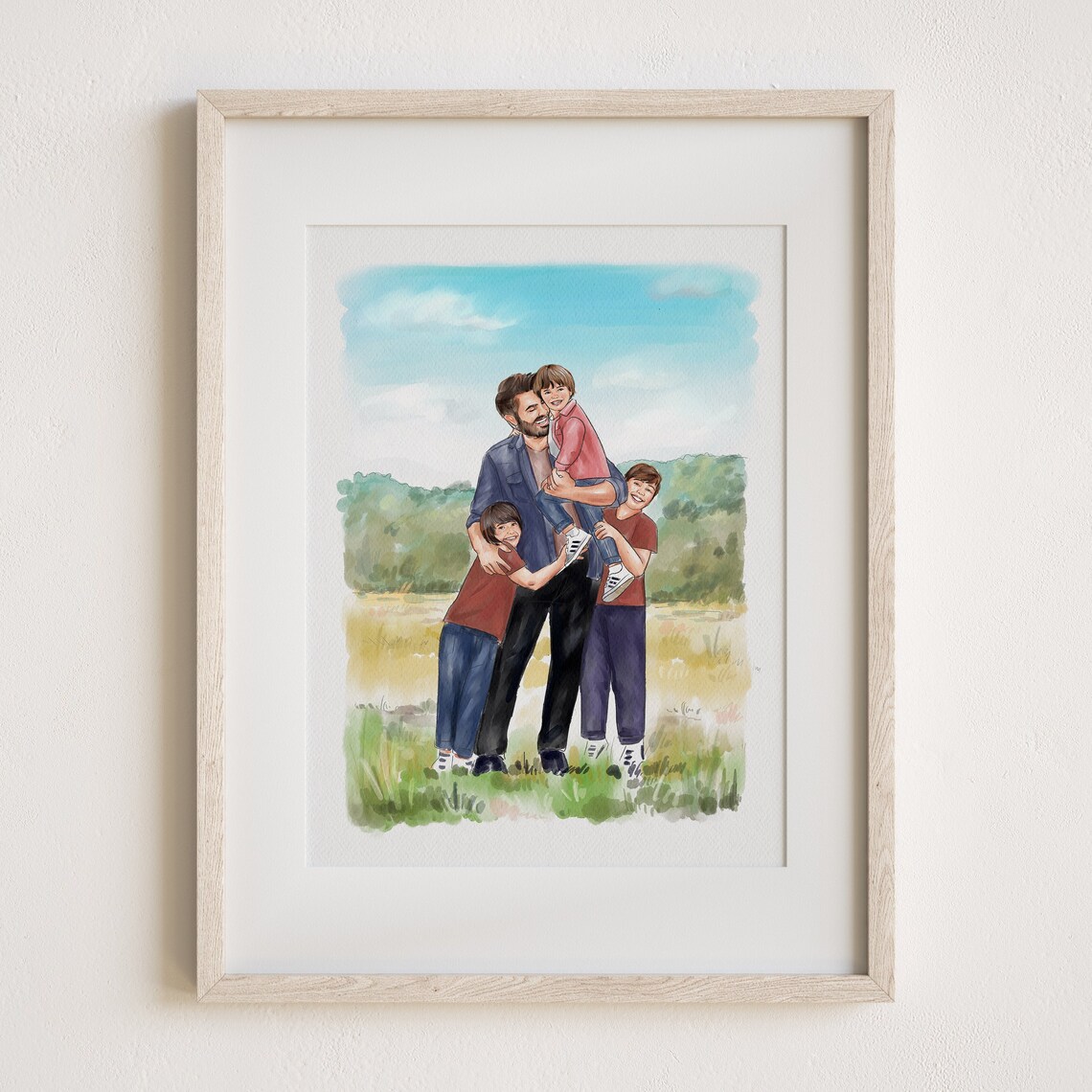 Personalized Watercolour Father-Daughter Portrait Art Print