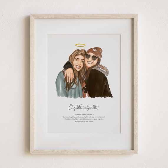 Best Friends Memorial Portrait Print With Halo and Tribute Message