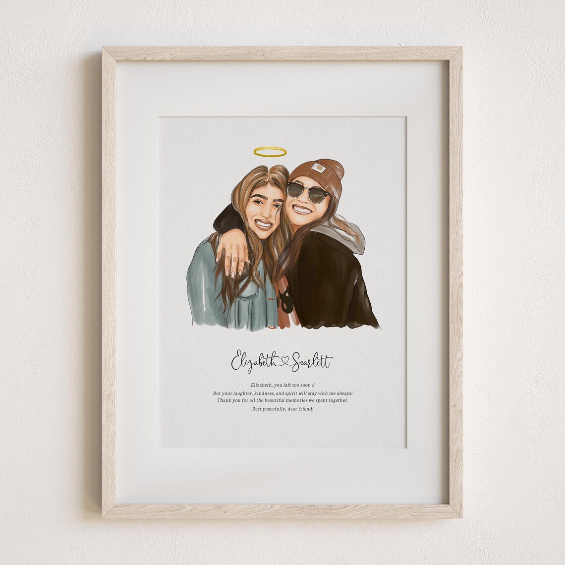 Best Friends Memorial Portrait Print With Halo and Tribute Message