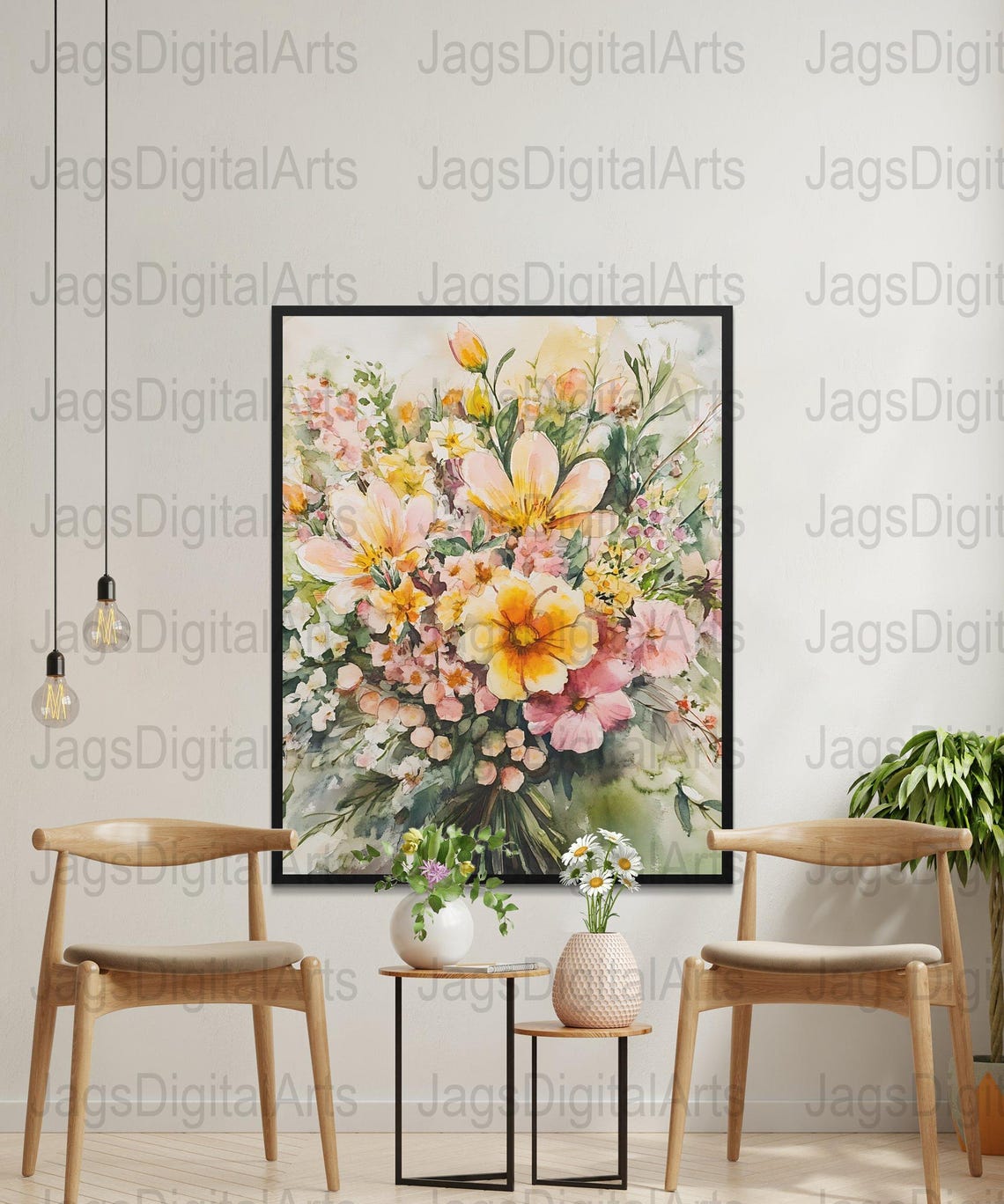 Watercolor Wildflower Bouquet Pink Yellow Loose Floral Painting Poster - Image 5