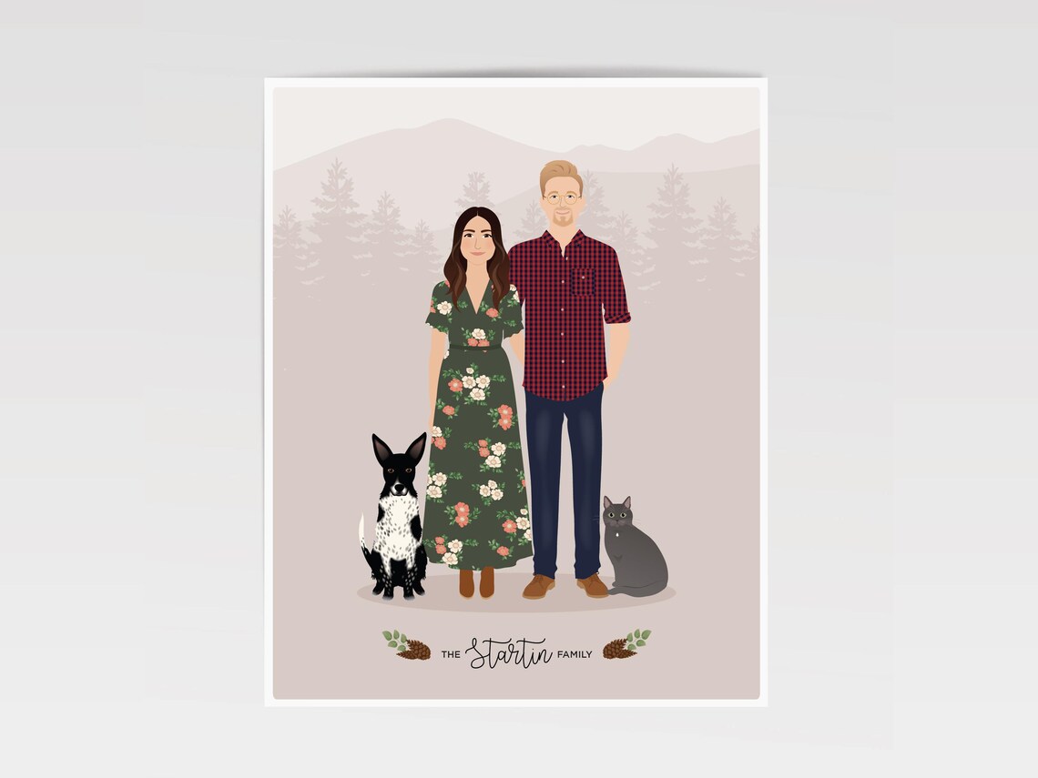 Custom Couple Portrait, Personalized Couple Drawing - Image 2