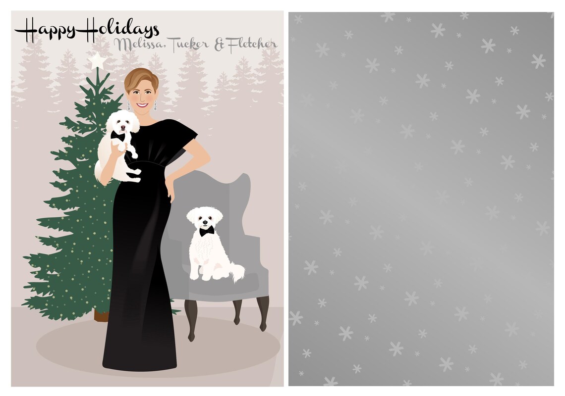 Personalized Holiday Card Family of Four with Dogs in Snow Poster - Image 2