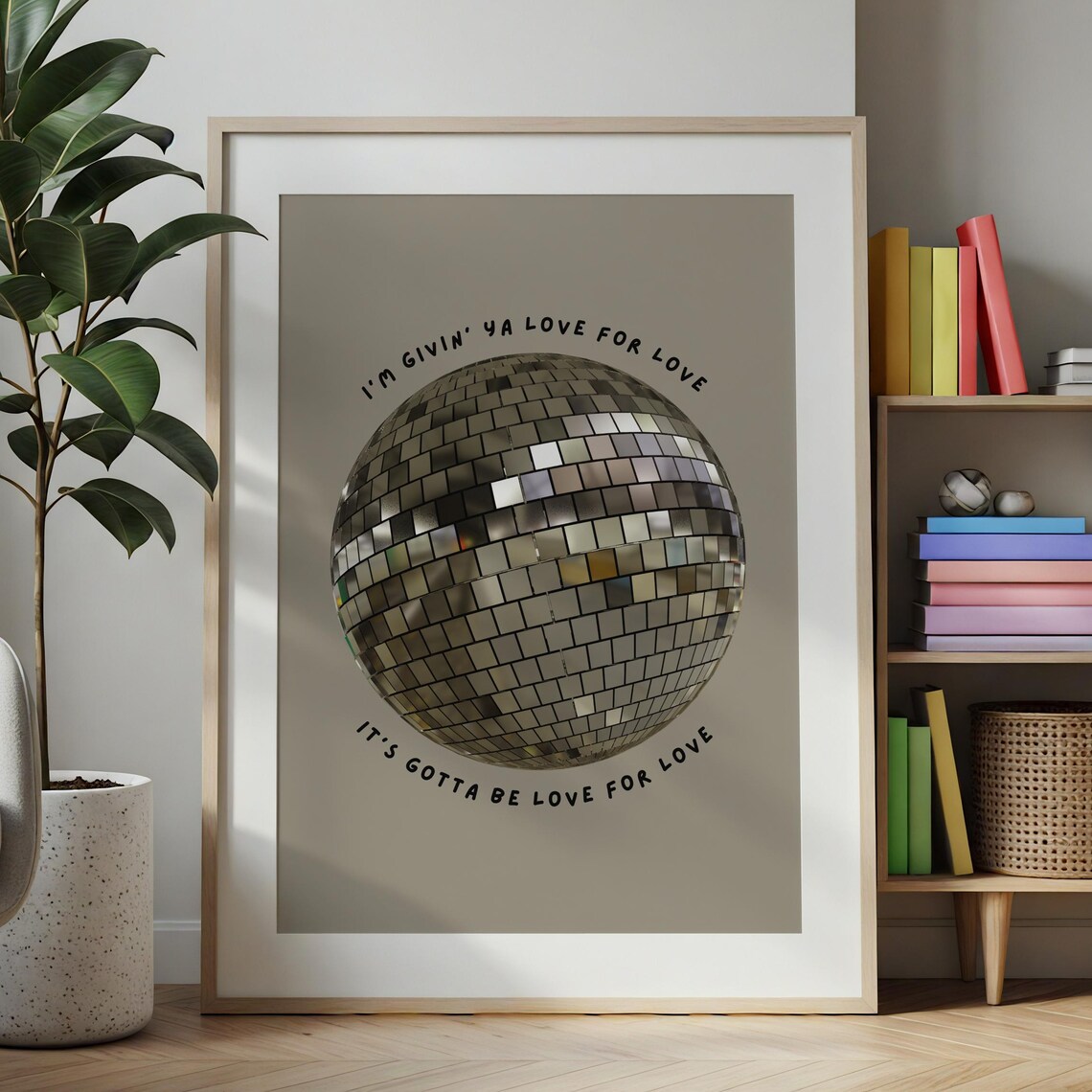 Silver Disco Ball Love For Love Typography Modern Party Poster