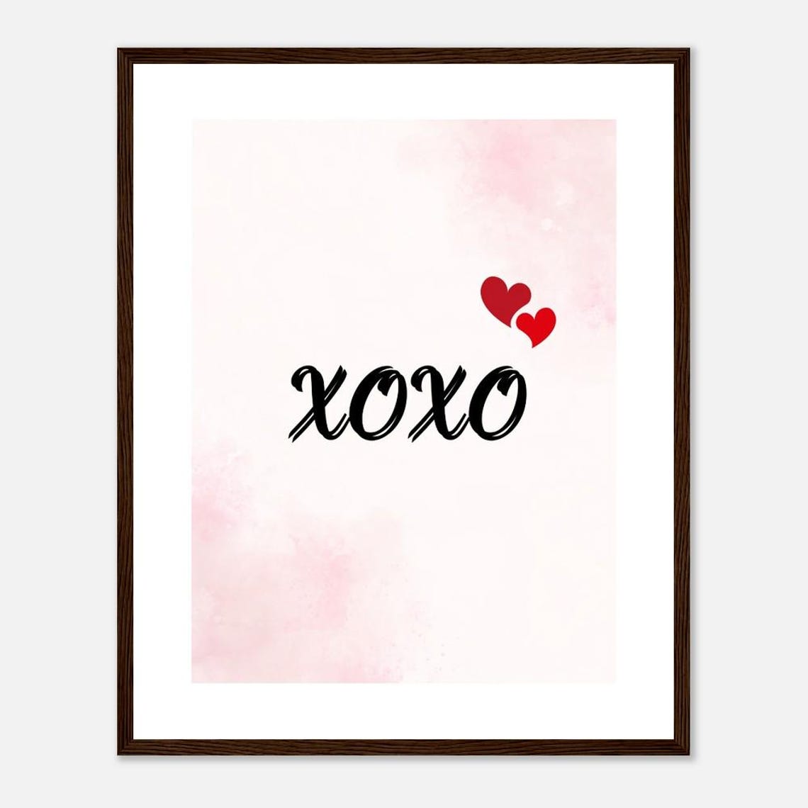 XOXO Script Red Hearts Pink Watercolor Playful Minimalist Wall Art