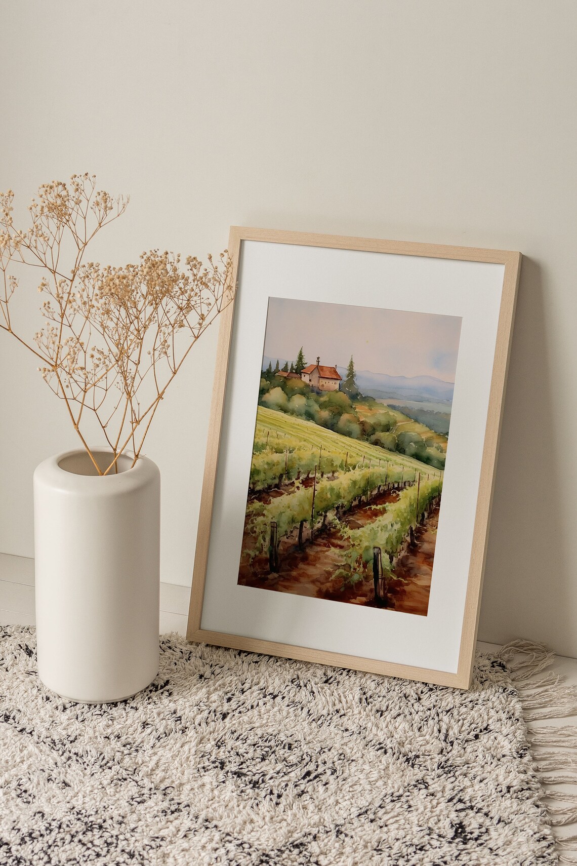 Tuscany Vineyard Watercolor Art Print, Italian Landscape - Image 4