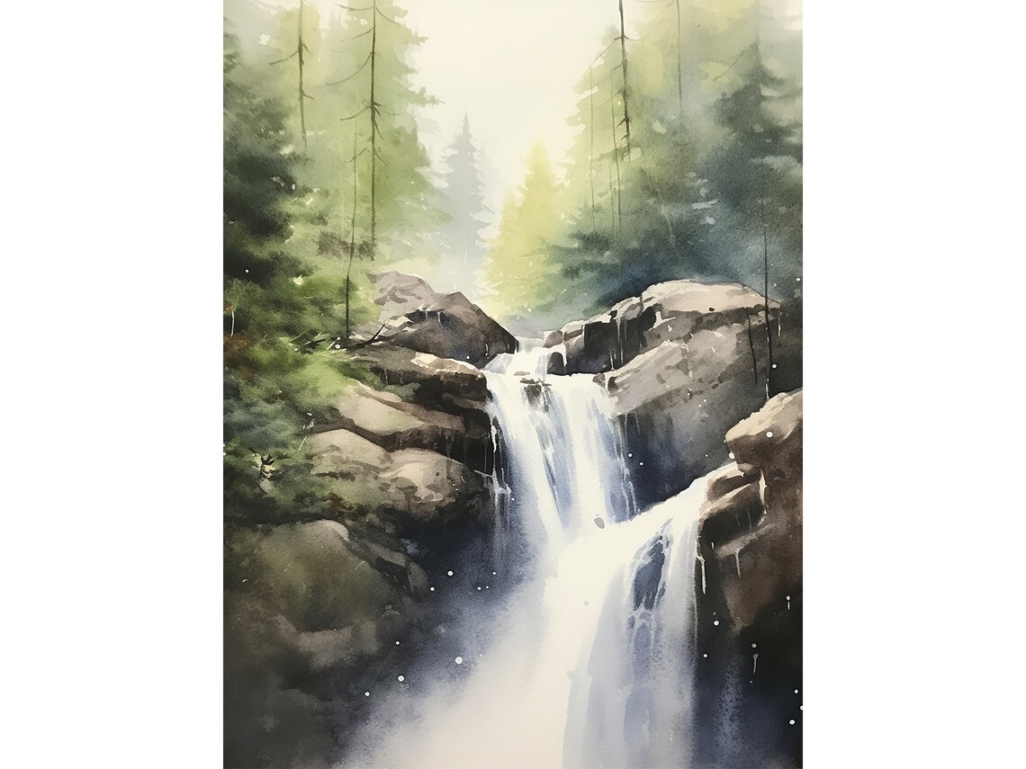 Forest Waterfall Painting, Willamette Valley Art Print