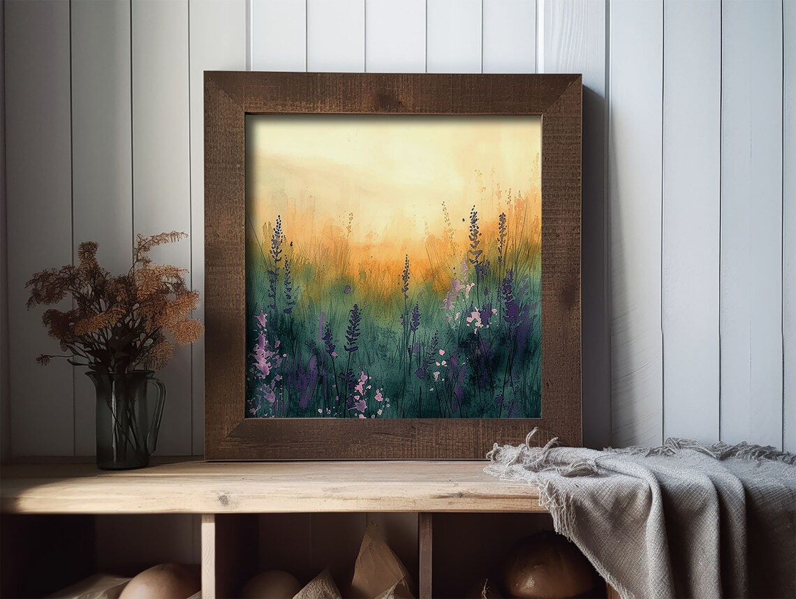 Meadow Sunset Watercolor Art Print, Rustic Floral - Image 2