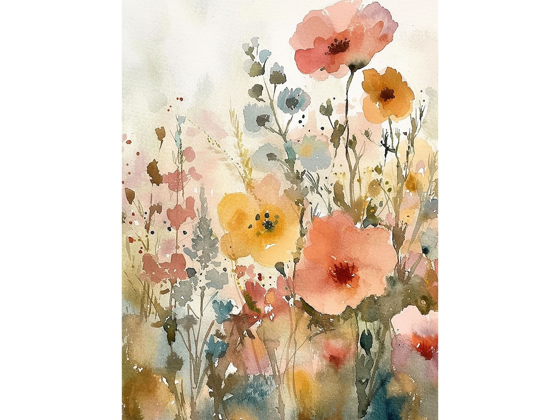 Wildflowers Watercolor Art Print, Spring Meadow