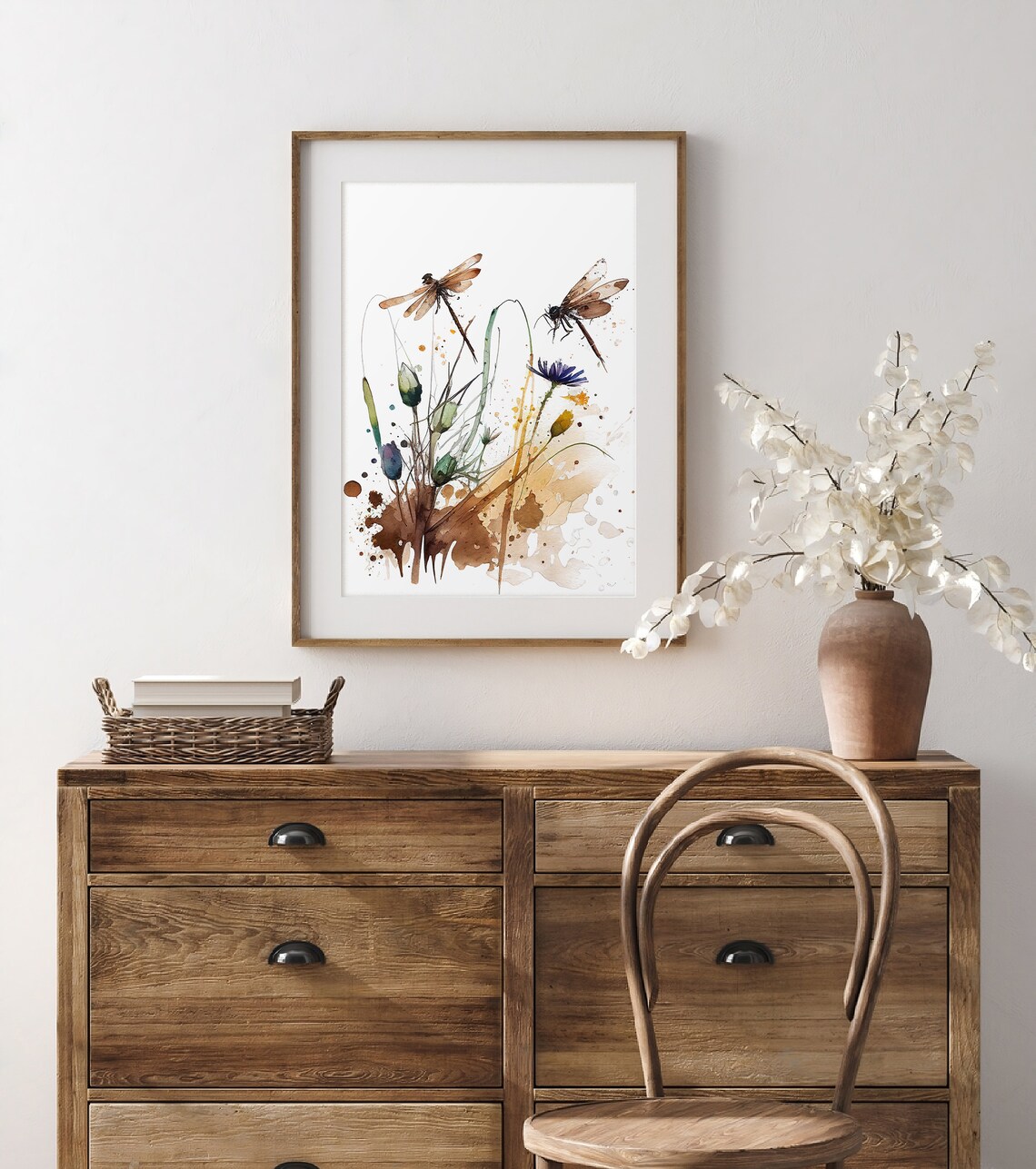 Cornflowers Painting Dragonfly Art Print, Neutral Meadow - Image 4