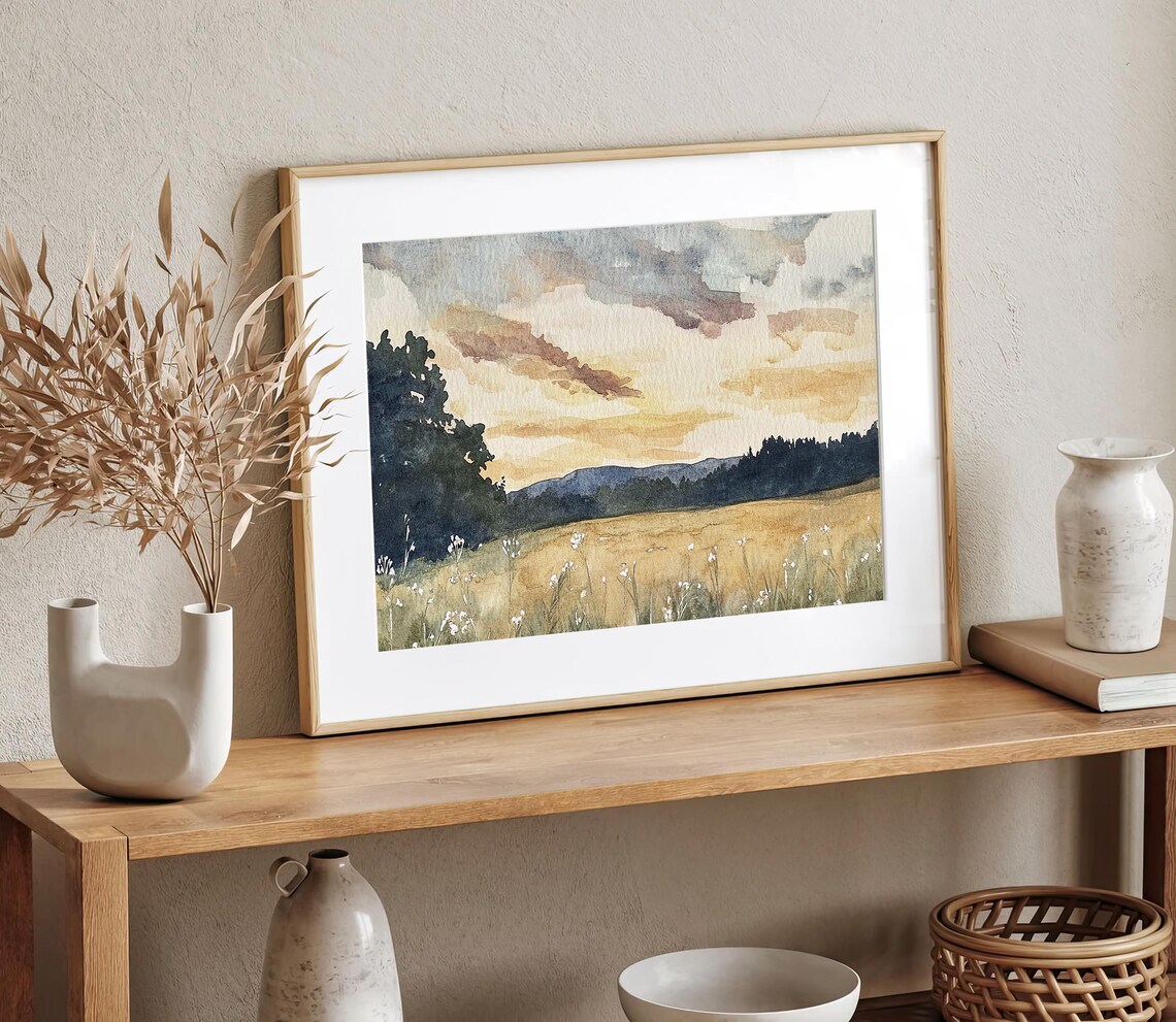 Tennessee Sunset Landscape Watercolor Art Print - Image 2