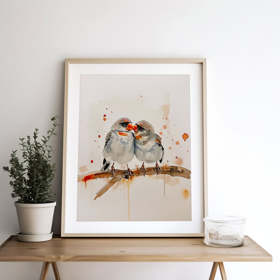 Zebra Finch Kissing Birds Watercolor Art Print - Image 5